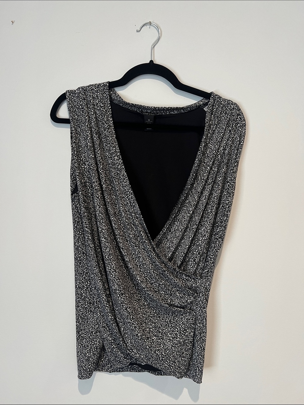 White House Black Market One-Shoulder Metallic Black & Silver Dress